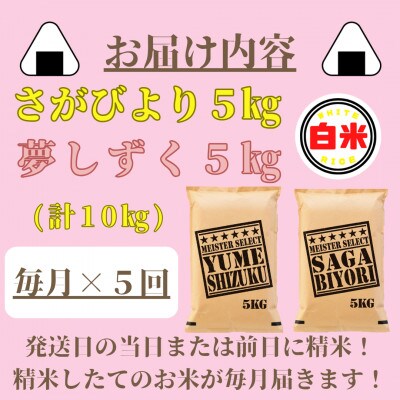 【毎月定期便】さがびより白米5kg・夢しずく白米5kg(みやき町)_SS866全5回