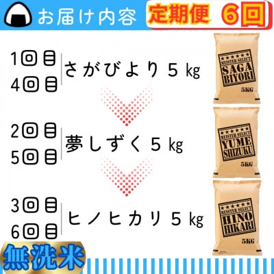 【毎月定期便】無洗米 3種食べ比べ 5kg(みやき町)_SS863全6回