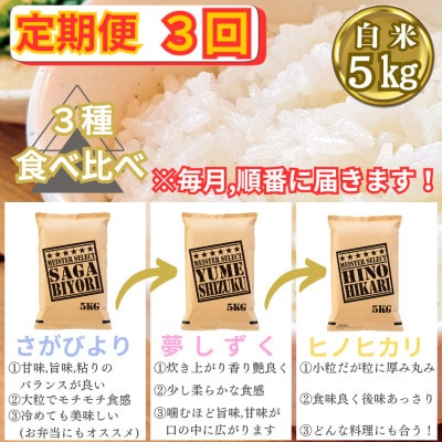 【毎月定期便】白米 3種食べ比べ 5kg(みやき町)_SS861全3回
