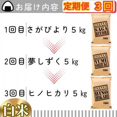 【毎月定期便】白米 3種食べ比べ 5kg(みやき町)_SS861全3回