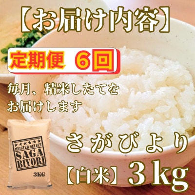 【毎月定期便】『さがびより白米3kg』五つ星お米マイスター厳選!_SS1053全6回