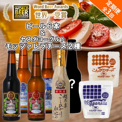 スワンレイクビール 3回定期便  季節限定ビール入り6本&ヤスダヨーグルトモッツァレラチーズ2種