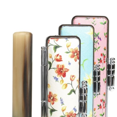 【選べるサイズ】オランダ水牛印鑑1本とフラワーリッチケースセット