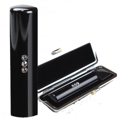 【選べるサイズ】黒水牛印鑑1本とクロコダイル調ケースセット