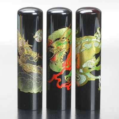 【選べるサイズ】開運龍の黒水牛印鑑1本とケースセット