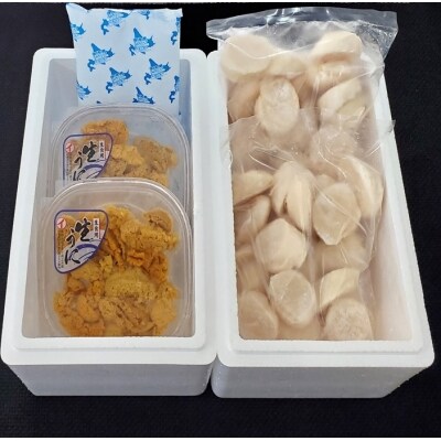 エゾバフンウニ塩水2P、ホタテ2P[11月下旬以降発送] E-71017