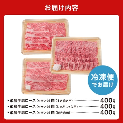 飛騨牛セット　肩ロース(クラシタ)肉(すき焼き用・しゃぶしゃぶ用・焼き肉用)各400g