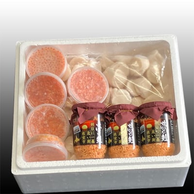 ほたて5P、いくら醤油漬500g、鮭フレーク×3瓶 E-30004