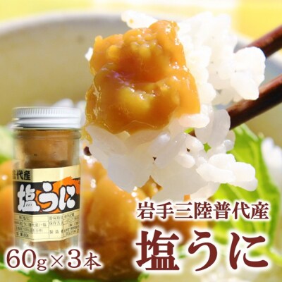 三陸水産 普代産 塩うに 3本 60g うに瓶詰め ミョウバン不使用