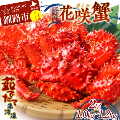 【茹でたて未冷凍】北海道産・ボイル花咲蟹2尾で1.0～1.2kg 花咲 釧路 海鮮 F4F-4789