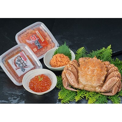 【蟹と魚卵のセット】ボイル毛ガニ400g×1尾&鮭明太90g&いくら醤油漬け90g F4F-8827