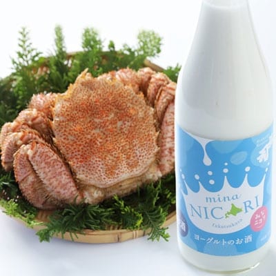 釧路福司 リキュールヨーグルトのお酒 みなニコリと毛がにの400gセット 酒 かに F4F-5343