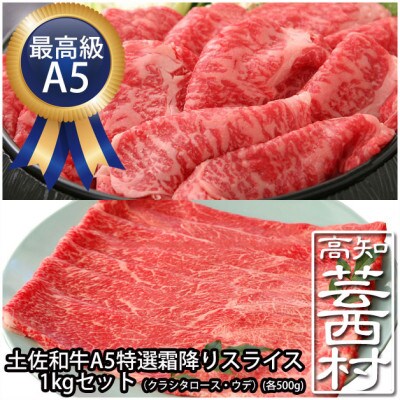 土佐和牛特選霜降りスライス1kgセット(クラシタロース・ウデ)最高級A5