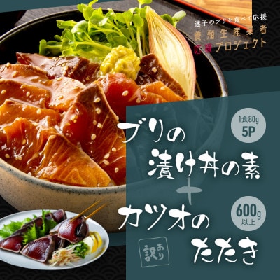 訳ありカツオのたたき600g+ブリ漬け丼の素80g×5P