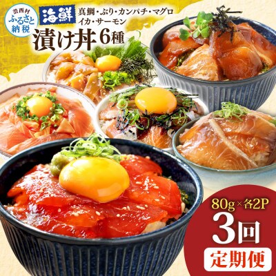 【毎月定期便】海鮮漬け丼6種(真鯛・ブリ・カンパチ・マグロ・サーモン・イカ)各2P【t293】全3回