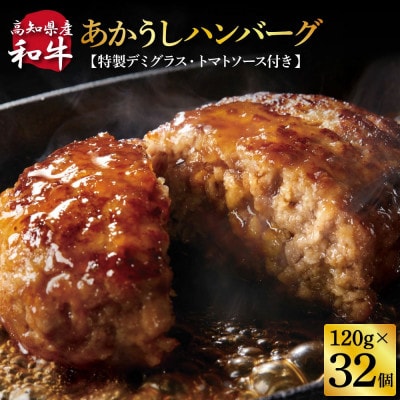 土佐あかうしハンバーグ120g×32コ+特製デミソース×8袋、特製トマトソース×8袋【CDM019】