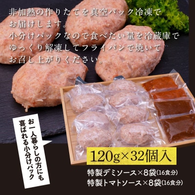 土佐あかうしハンバーグ120g×32コ+特製デミソース×8袋、特製トマトソース×8袋【CDM019】