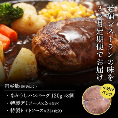 【毎月定期便】土佐和牛あかうしハンバーグ120g×8ケ+ソース【t123cdm】全3回