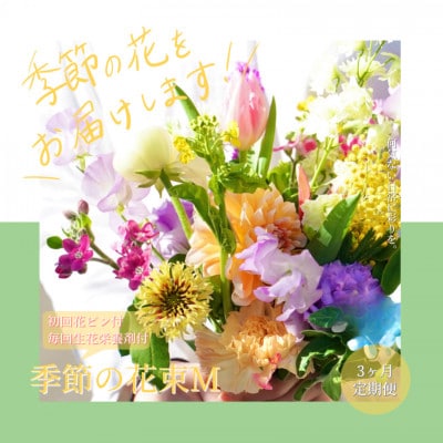 【毎月定期便】芸西村産季節の生花花束　ブーケM　初回花瓶付　毎回延命剤付【t154tmf】　全3回