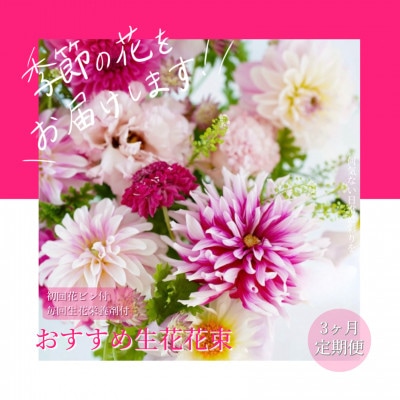 【毎月定期便】芸西村産季節のおすすめ生花花束　初回花瓶付　毎回延命剤付【t157tmf】　全3回