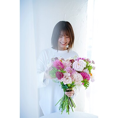 【毎月定期便】芸西村産季節の生花花束 ブーケL 初回花瓶付 毎回延命剤付 全3回