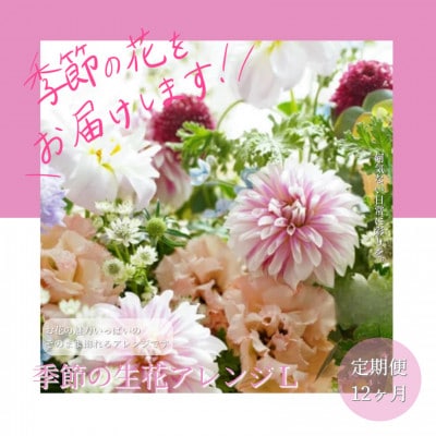 【毎月定期便】芸西村産季節のおすすめ生花花束　初回花瓶付　毎回延命剤付【t159tmf】　全12回