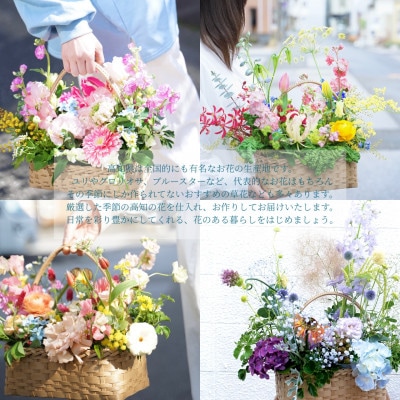 【毎月定期便】芸西村産季節の生花バスケットフラワーL　アレンジメント【t163tmf-SF】全3回
