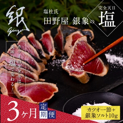 【毎月定期便】極カツオのたたき(3~4人前)田野屋銀象ソルト(天日塩)付【t076kgp】全3回