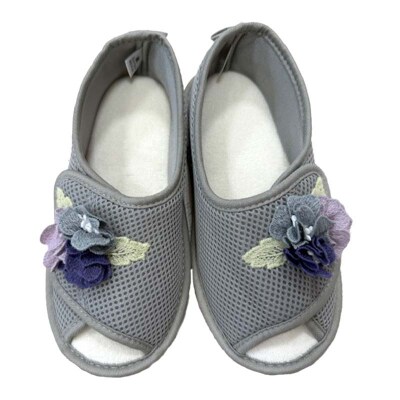 室内シューズ グレー (前開き) Sサイズ 入院用 介護用 靴 母の日 ギフト F4F-8149