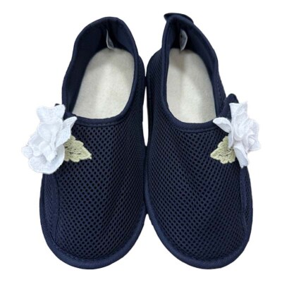 室内シューズ ネイビー(前閉じ) L Lサイズ 入院用 介護用 靴 母の日 ギフト F4F-8164