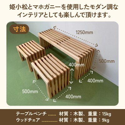 ベンチシート、テーブルとしても使える　ウッドテーブルベンチチェアセット[127S04]