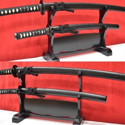 模造刀 飾り刀(黒石目) 大小セット 刀掛け付き　( 濃州堂 ) 