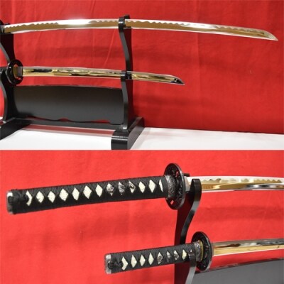 模造刀 飾り刀(黒石目) 大小セット 刀掛け付き　( 濃州堂 ) 