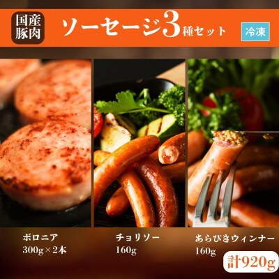 国産豚肉 ソーセージ3種セット  (ボロニア / チョリソー / あらびきウィンナー)
