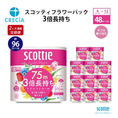 【2ヶ月連続定期便】トイレットペーパーダブル 4R×12P 香り付き[No.5704-0583]