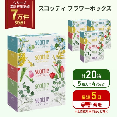 ティッシュ スコッティ フラワーボックス 20箱 (5箱×4P) [No.5704-1125]