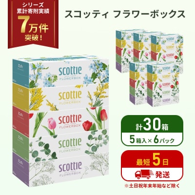 ティッシュ スコッティ フラワーボックス 30箱 (5箱×6P)  [No.5704-1126]