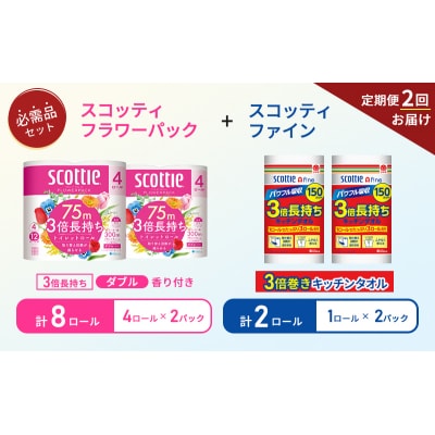 【6ヶ月ごと計2回お届け】キッチンペーパー+トイレットペーパー2P[No.5704-1755]