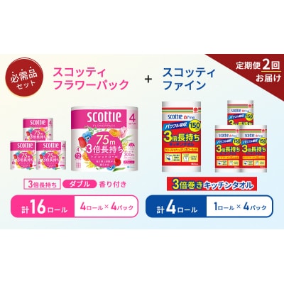 【6ヶ月ごと計2回お届け】キッチンペーパー+トイレットペーパー4P[No.5704-1757]