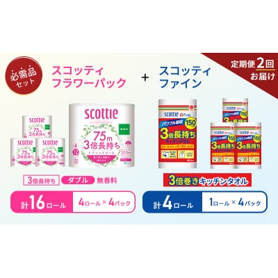 【6ヶ月ごと計2回お届け】キッチンペーパー+トイレットペーパー無香料4P[No.5704-1763]