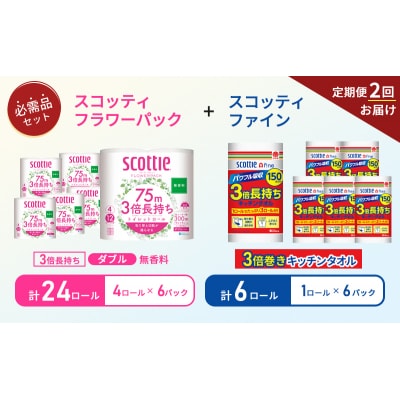 【6ヶ月ごと計2回お届け】キッチンペーパー+トイレットペーパー無香料6P[No.5704-1765]