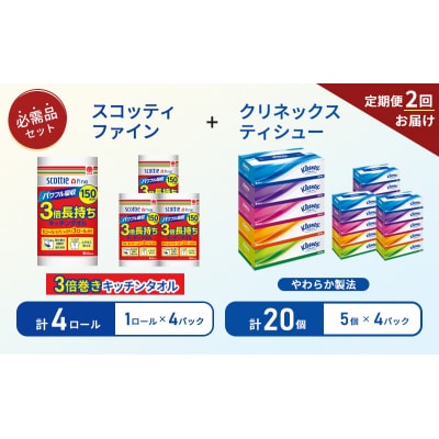 【6ヶ月ごと計2回お届け】ティッシュ+キッチンペーパー4P[No.5704-1801]