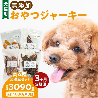 【3ヶ月定期便】【大満足セット】犬猫用 無添加おやつジャーキー 肉4種詰め合わせ[143O05-T]