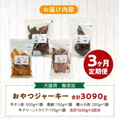 【3ヶ月定期便】【大満足セット】犬猫用 無添加おやつジャーキー 肉4種詰め合わせ[143O05-T]