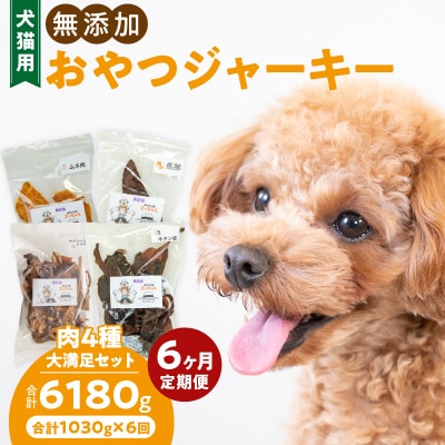 【6ヶ月定期便】【大満足セット】犬猫用 無添加おやつジャーキー 肉4種詰め合わせ[143O06-T]