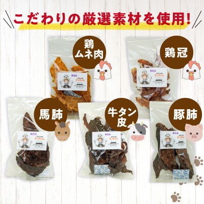 【3ヶ月定期便】犬猫用 無添加おやつジャーキー 肉シリーズ 5袋詰め合わせ[143O01-T]