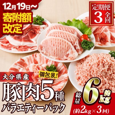 <定期便・全3回 (連続)>豚肉 バラエティーパック (総量6kg・5種) 
