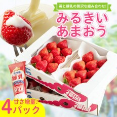 あまおう4パック　練乳をかけて『甘さ増量!』(須恵町)