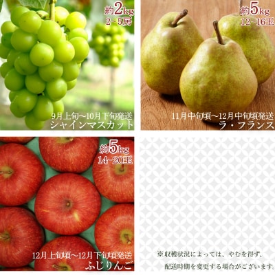 【2026年発送】【定期便3回】山形旬の果物3選(シャインマスカット洋梨りんご)_H159(R8)