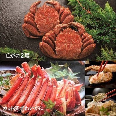 【12/31決済分まで1月配送】毛がに2尾とずわいがにカット脚(棒肉・肩肉・爪肉) C-01008